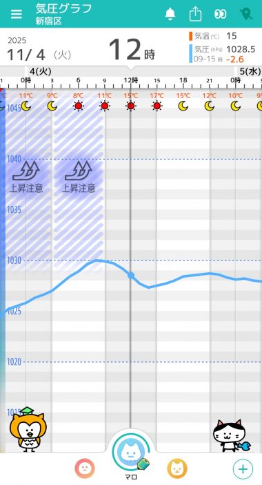 11月4日　東京の気圧グラフ