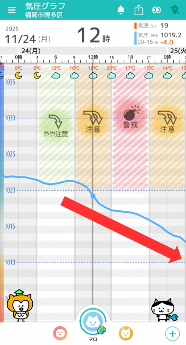 11月24日　福岡の気圧グラフ