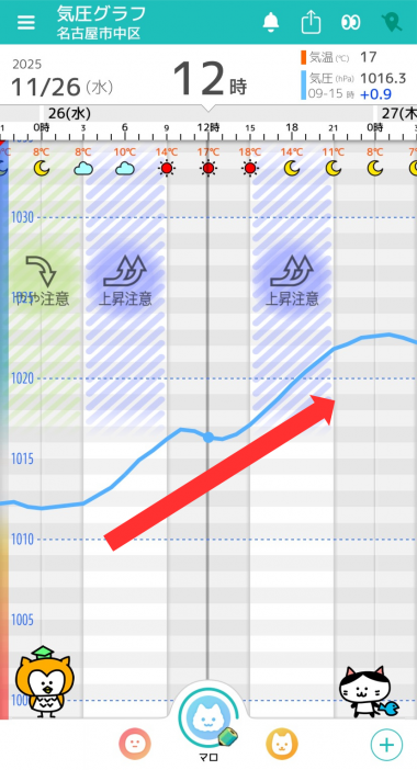 11月26日　名古屋の気圧グラフ