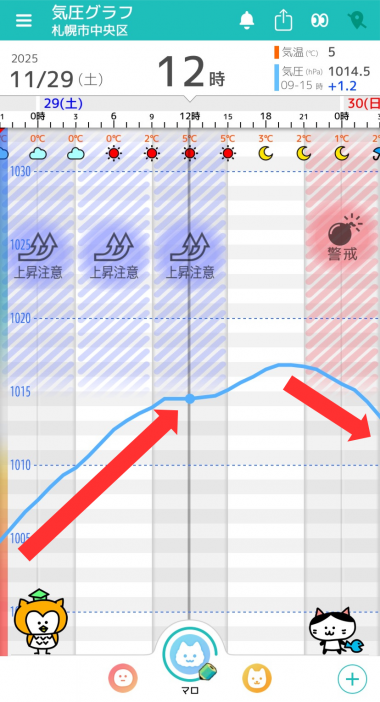 11月29日　札幌の気圧グラフ