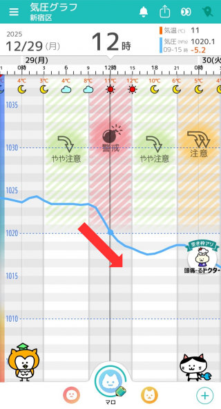 12月29日　東京の気圧グラフ