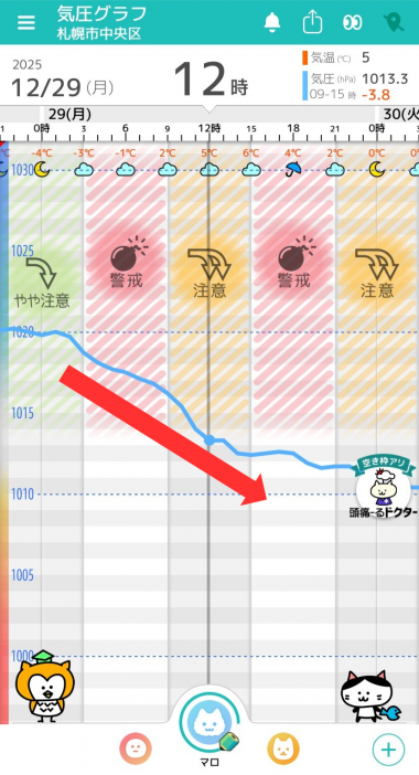 12月29日　札幌の気圧グラフ