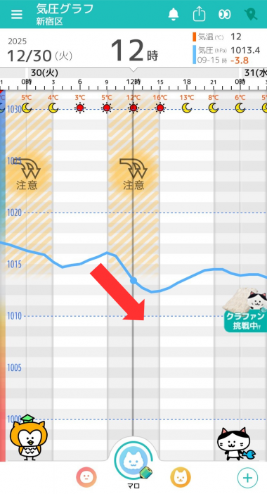 12月30日　東京の気圧グラフ