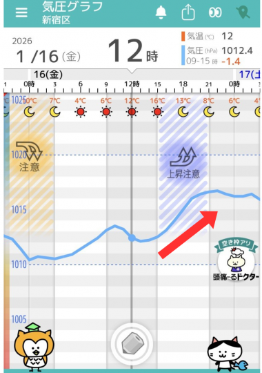 1月15日　東京の気圧グラフ