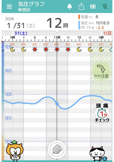 1月31日　東京の気圧グラフ