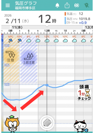 2月11日　福岡の気圧グラフ
