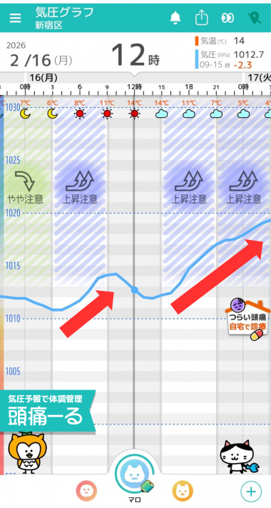 2月16日　東京の気圧グラフ