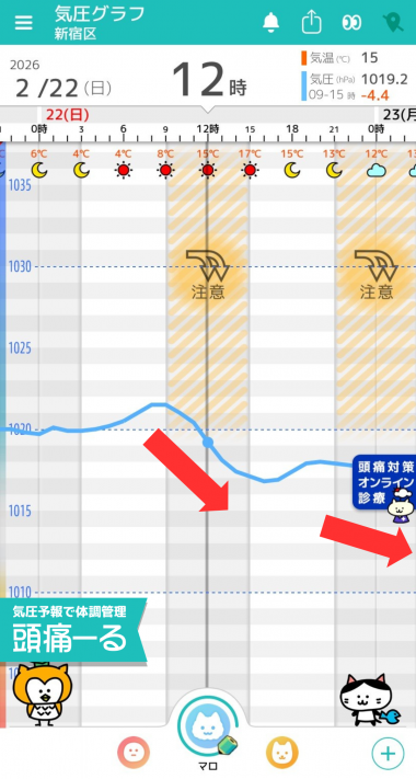 2月22日　東京の気圧グラフ