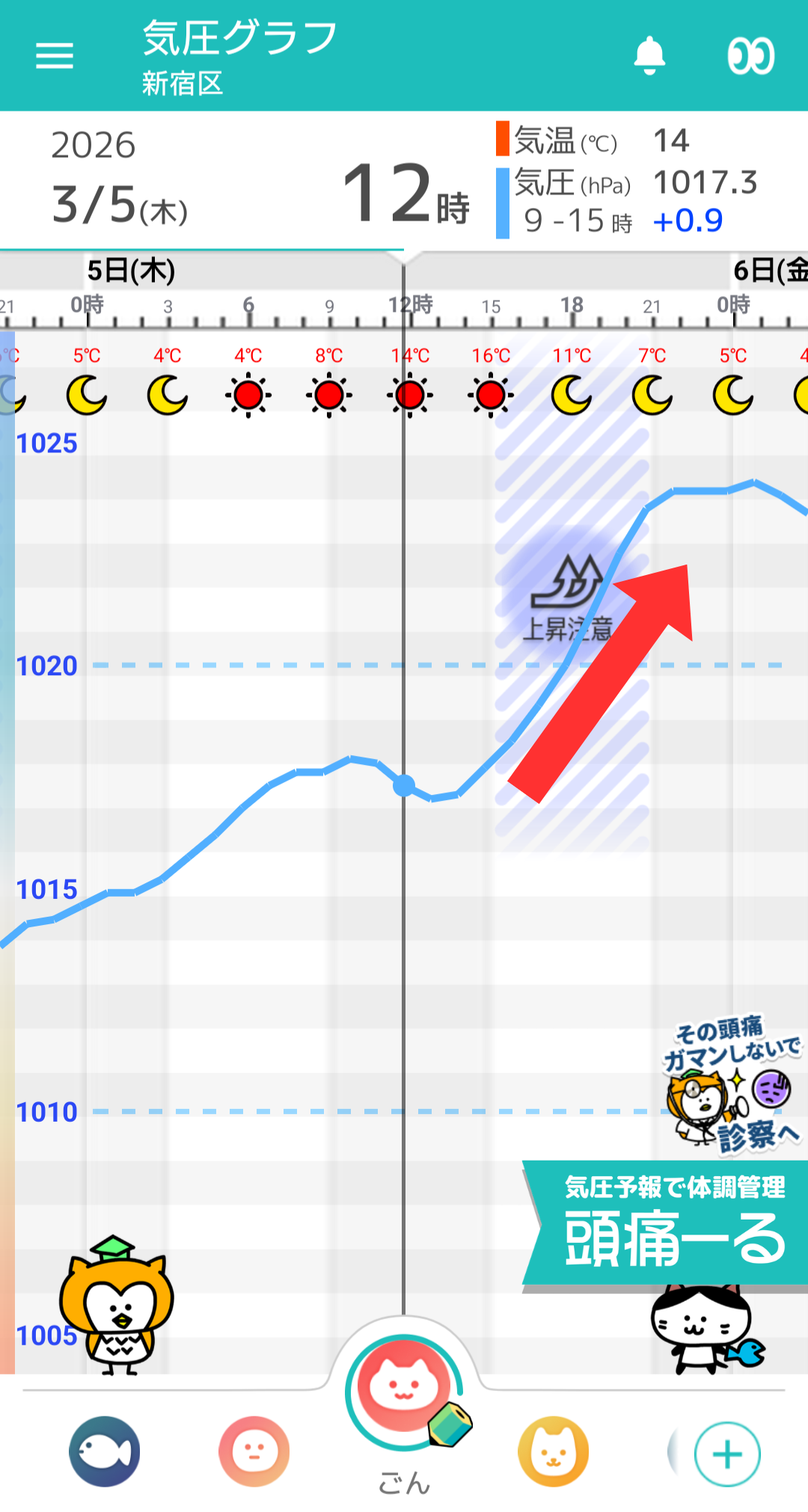 3月5日 東京の気圧グラフ