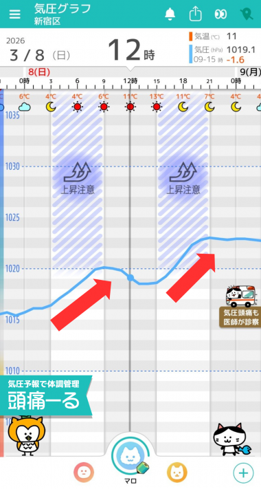 3月8日　東京の気圧グラフ