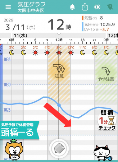 3月11日　大阪の気圧グラフ