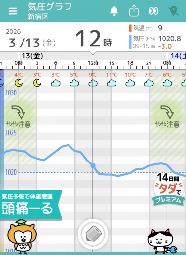 3月13日　東京の気圧グラフ