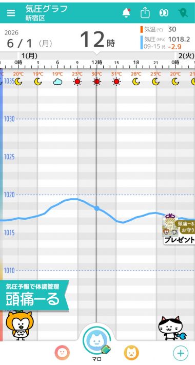 6月1日　東京の気圧グラフ