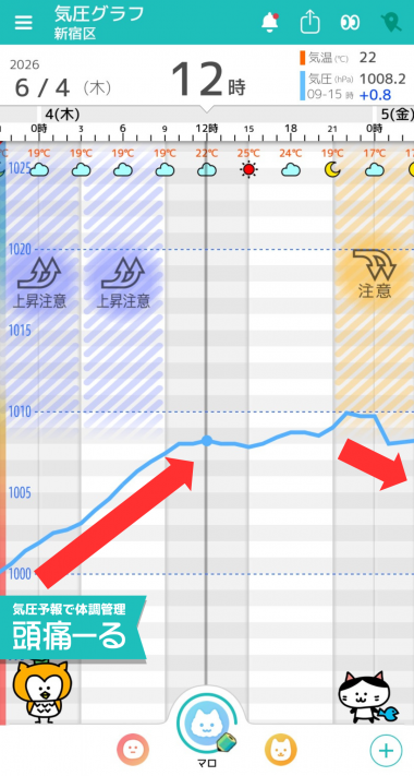 6月4日 東京の気圧グラフ