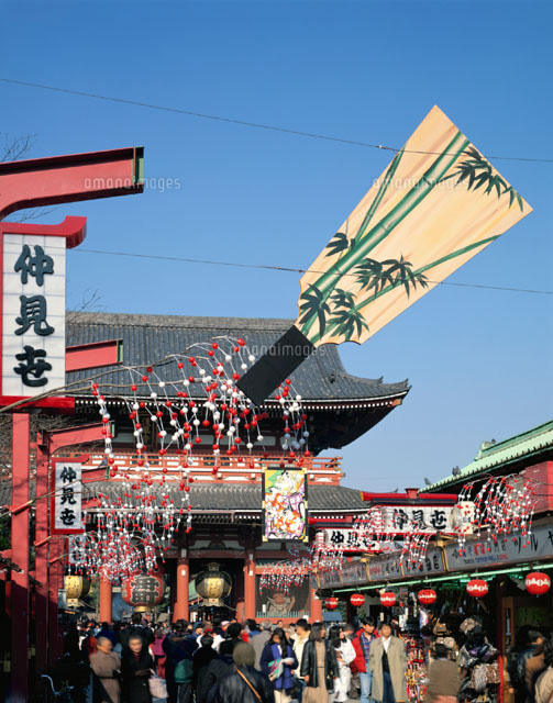 正月飾りの仲見世と宝蔵門 東京都
(c)IKUO NONAKA/SEBUN PHOTO