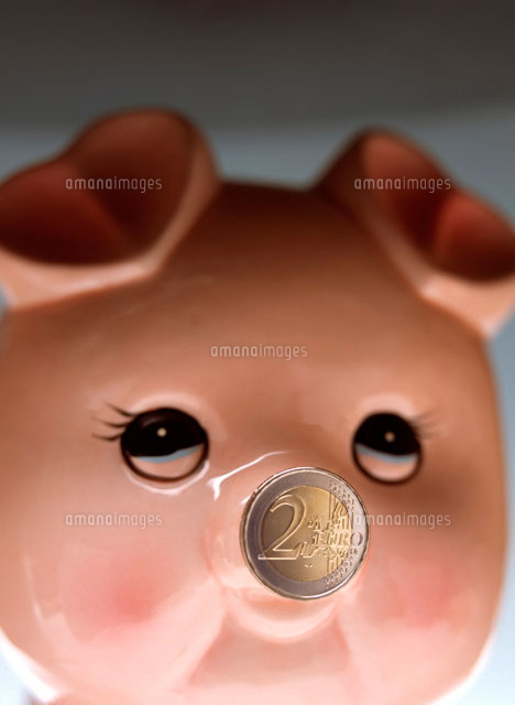 貯金箱の鼻に付いたユーロ硬貨
(c)GUY MARCHE/orion