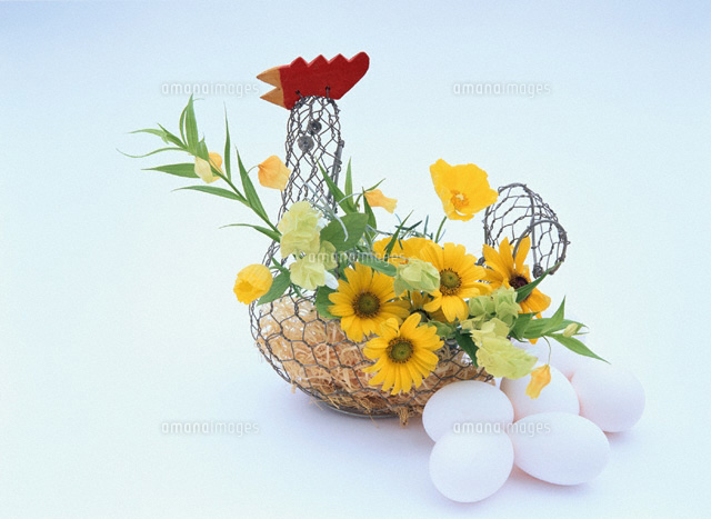 鶏のかごに花アレンジ
(c)KOICHI SAITO/orion