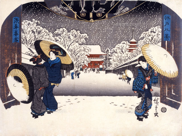 Evening Snow at Asakusa, by Utagawa Hiroshige. Japan, 1843-
(c)Victoria and Albert Museum, London