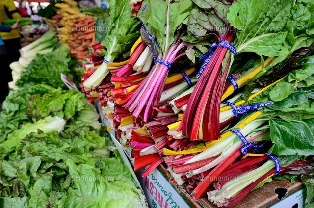 ファーマーズマーケットに並ぶオーガニック野菜ルバーブ の写真素材 イラスト素材 アマナイメージズ