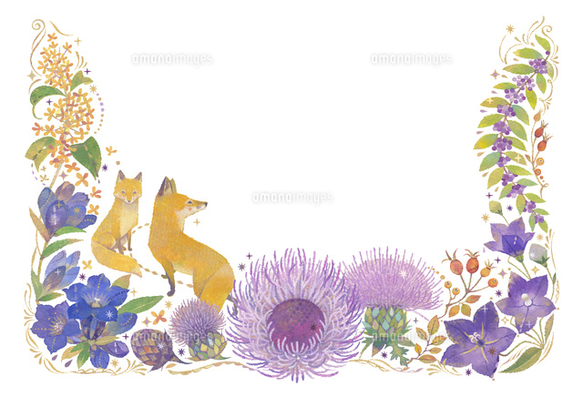 10月をイメージした花とキツネの飾り