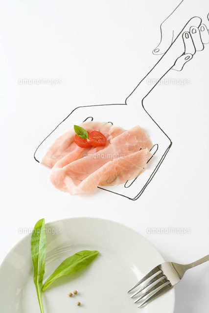 Prosciutto and tomato on drawing of spatula
(c)Laurence Mouton/PhotoAlto
