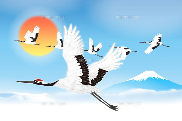 富士山と丹頂鶴 イラスト 11019020420 の写真素材 イラスト素材