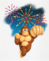 一大イベント 祭りだ花火だ喜ぶゴリラ 02237006687 の写真素材