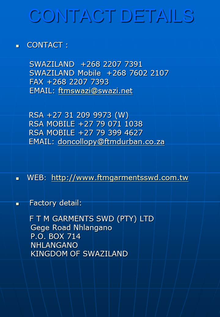 FTM GARMENTS PROFILE--CONTACT DETAILS (2nd revised