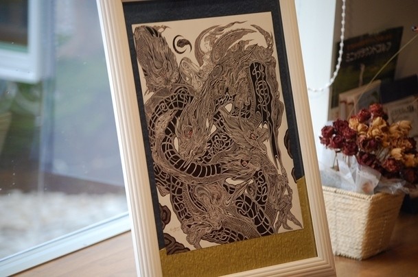青山健一　「追いかけっこ」　アクリルＳ６号　真作保証　美品！メルヘンを描く画家！ ボールペンアート 極細密画アーティスト 「青山桂己」世界への