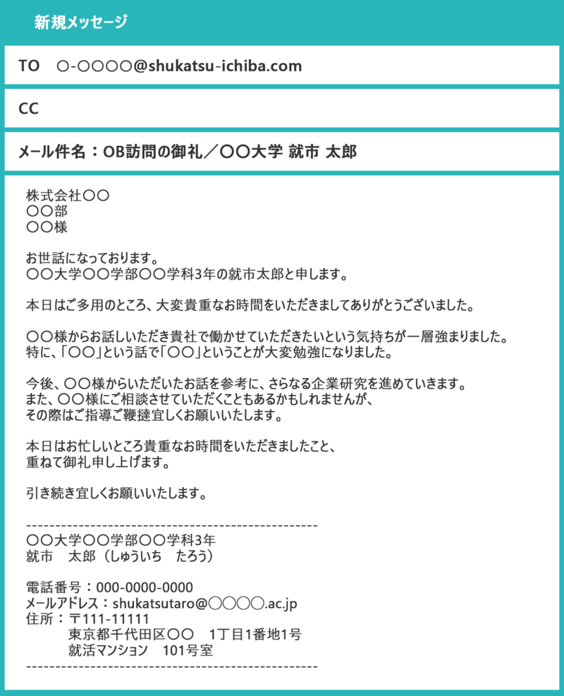 例文：OB訪問の御礼