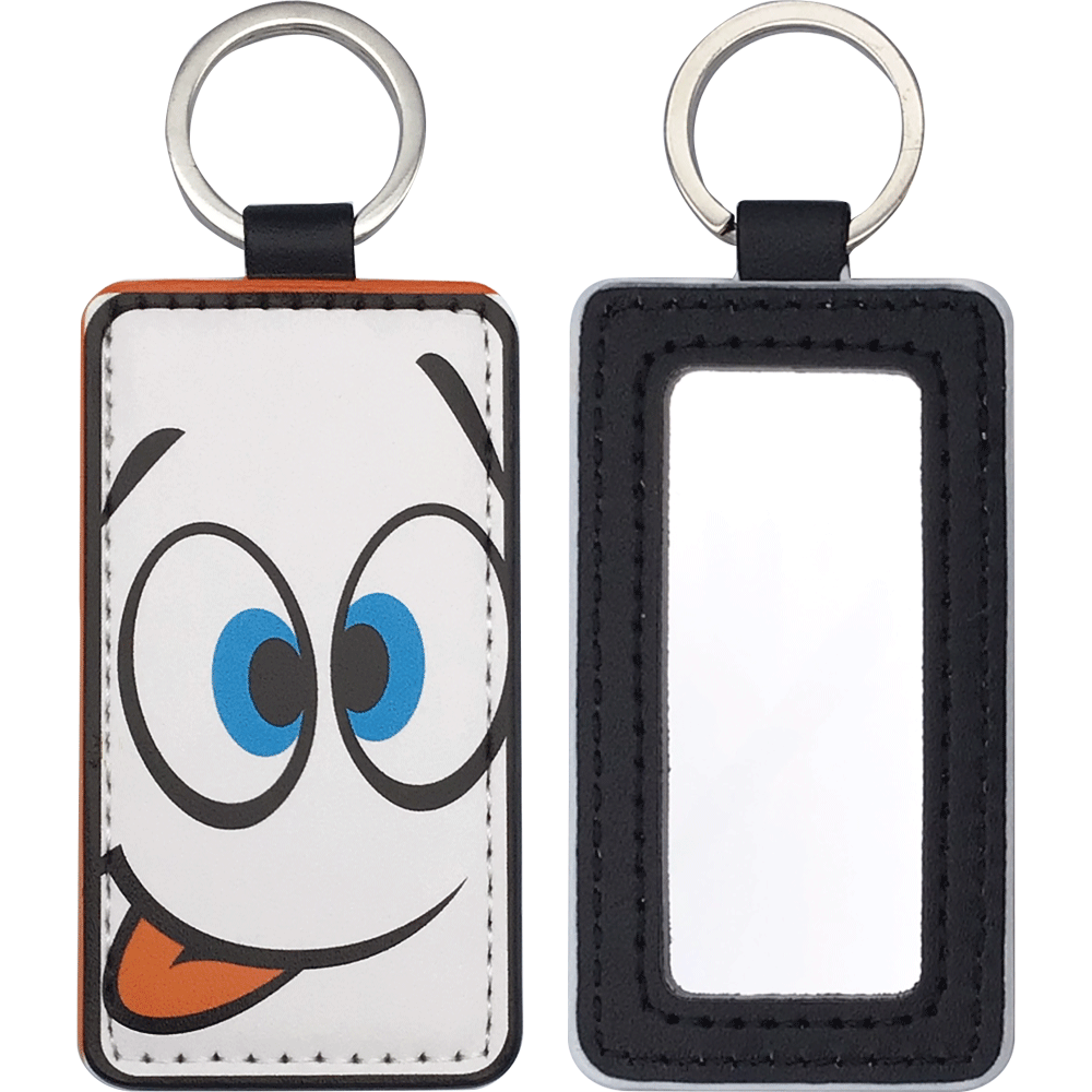 PU製 合皮レザー タグキーホルダー 角型 ミラー付き