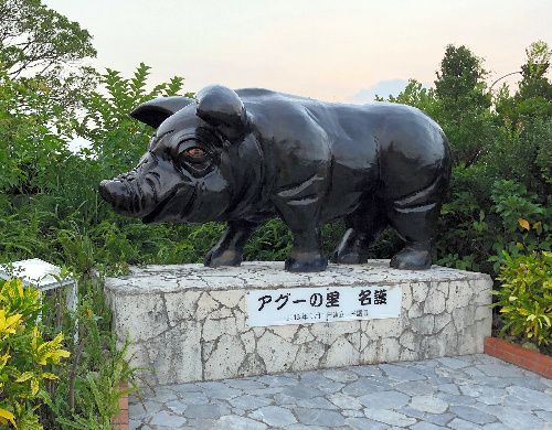 名護市役所近くには、在来の豚アグーの像が建っている＝木村司撮影
