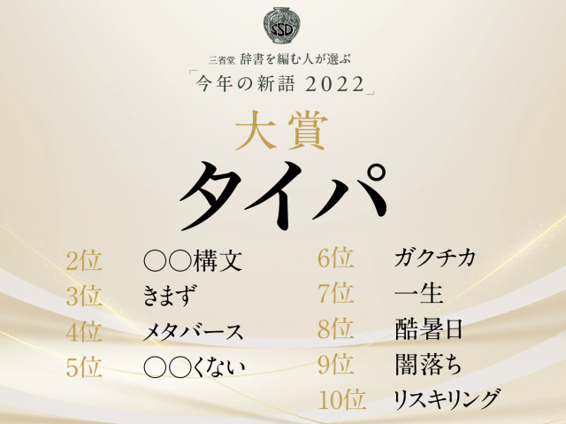 「辞書を編む人が選ぶ 今年の新語 2022」トップ10一覧表。