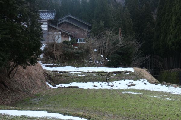 田んぼが隆起して段差ができた