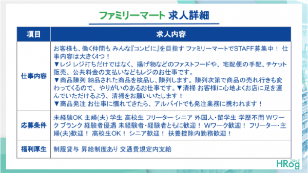 ファミリーマートの求人情報を詳しく見てみると…