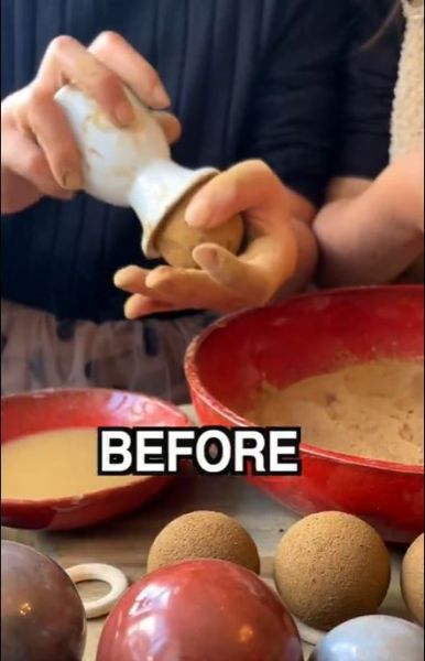 泥だんごを光らせる工程