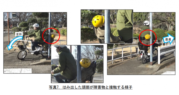 はみ出した頭部が障害物と接触する様子