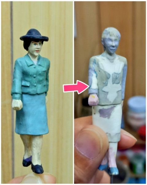 首相似の人形の制作過程。別の人形をもとに作り直した