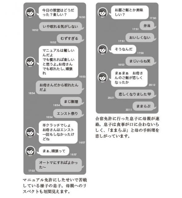 ある母親と息子のチャットアプリのやりとりの一例＝『Z家族 データが示す「若者と親」の近すぎる関係』より