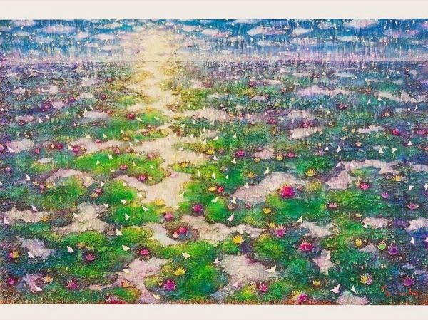 作品名『朝陽に目覚める睡蓮池』。76層からできています。