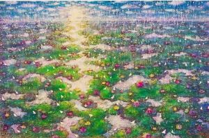 1年かけて100層近く重ねる絵の具　「憲法」の条文を絵にした画家