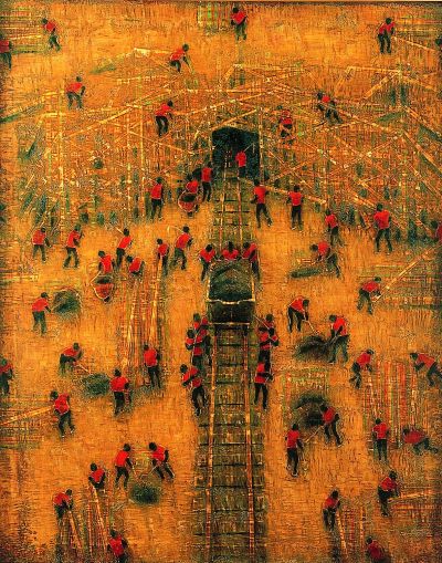 作品名『繋ぐ』。憲法第9条「戦争の放棄」を絵画で表現しました