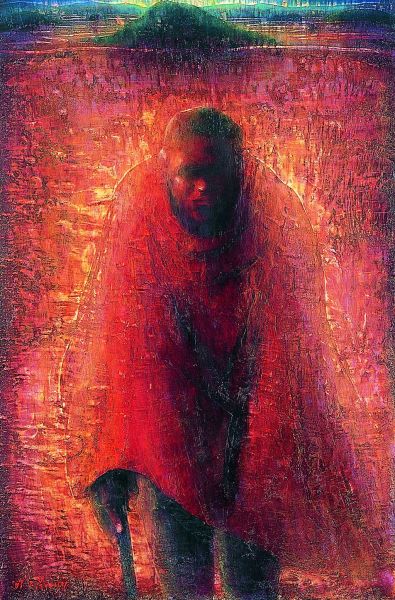 憲法を絵画で表現した「憲法シリーズ」。作品名『暁の旅人』。第13条「個人の尊重、生命・自由・幸福追求の権利の尊重」