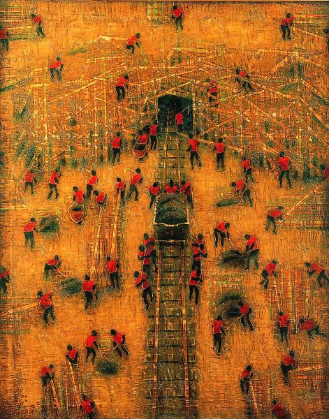 憲法を絵画で表現した「憲法シリーズ」。作品名『繋ぐ』。憲法第9条「戦争の放棄」を絵画で表現しました