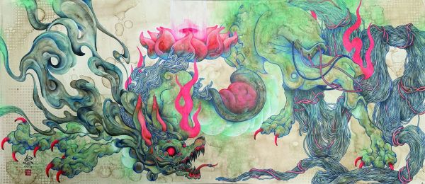 Oka Yukaさんの作品。中国の伝わる妖怪「こう（犭偏に孔）」