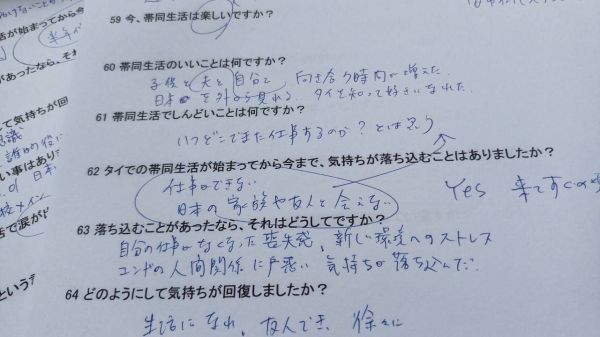 100人の聞き取りは、手元の紙に書き込みながら行った＝水原和美さん提供
