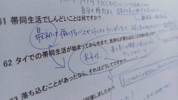 100人の聞き取りは、手元の紙に書き込みながら行った＝水原和美さん提供