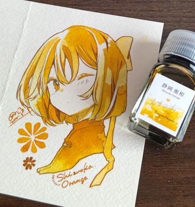 憂有さんが万年筆インク（静岡蜜柑）で最初に描いた作品＝2021年、本人提供