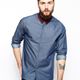ASOS Denim Shirt In Long Sleeve With Contrast Collar