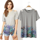 花柄 ショルダー空き 半袖Tシャツ
